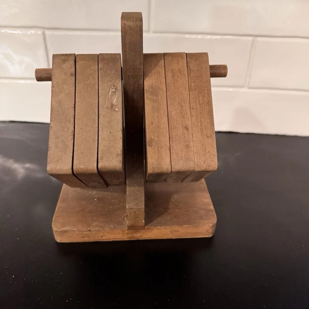 Vintage Wood & Cork Hanging Coasters 4x4 in Square Mid Century Modern‎ Set Of 6